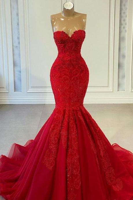Princess Red Mermaid Formal Dress Prom Dress M2732