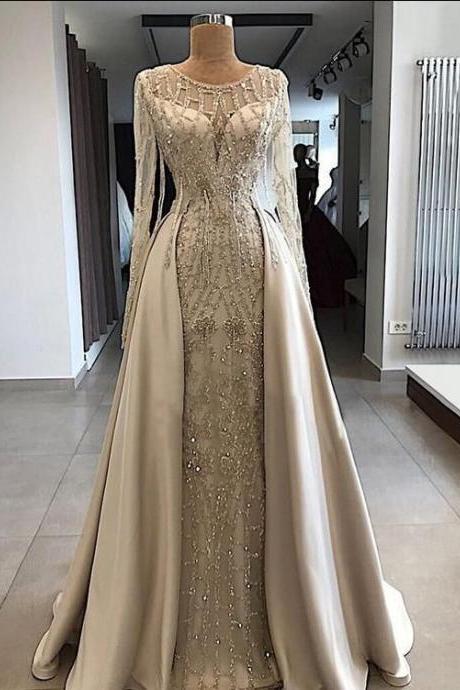 A-line Scoop Floor Length Long Sleeve Prom Dresses Evening Dresses M2745
