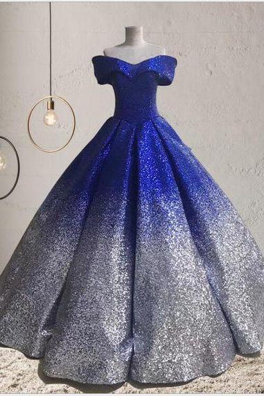 Shiny Blue And Gray Sequin Gradient Women Prom Dresses Putty , Wedding Party Gowns .long Prom Gowns M2748