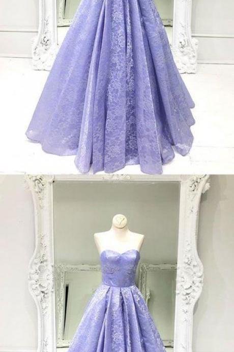 Lilac Tulle Lace Strapless Custom Size Senior Prom Dress, Strapless Occasion Dress M2769