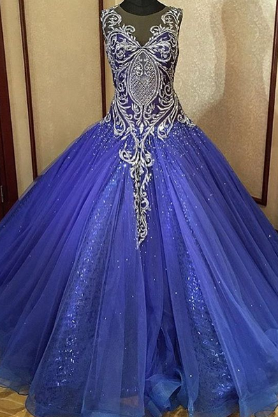 Blue Long Ball Gown Formal Evening Gown M2789