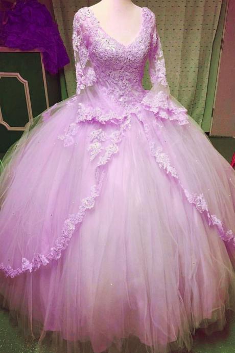 Lilac Quinceanera Dresses,sweet 16 Dress,sweet 15 Dresses,ball Gown Dress,long Sleeves Quinceanera Dress M2794