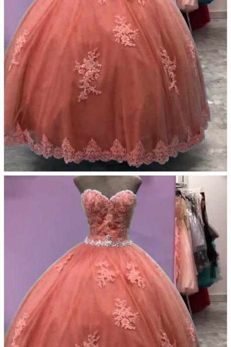 Spark Queen Peach Quinceanera Dresses Appliques Ball Gown M2816