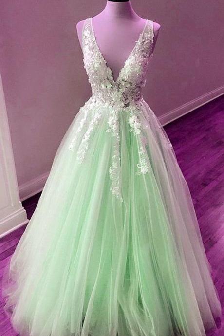Mint Green Tulle Ball Gown Lace Embroidery M2833