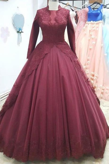 Long Burgundy Evening Prom Gown Princess Wedding Dresses M2835