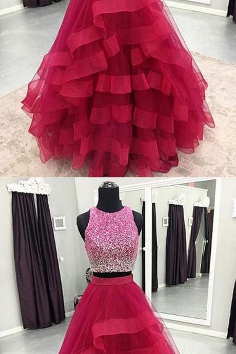 Two Pieces Prom Dress,long Homecoming Dress, Back To Schoold Party Gown M2849