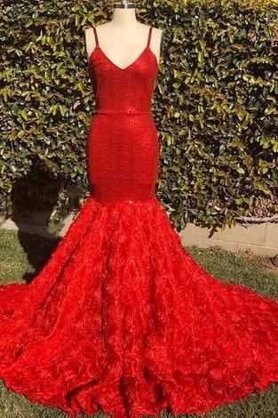 Unique Straps Mermaid Red Prom Dress With Blossom Skirt M2871