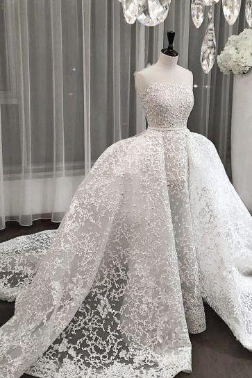 Strapless Lace Wedding Dress Featuring Detachable Skirt And Train M2877