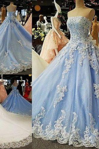 Wedding Dress Bridal Gown Strapless Long Train Lace M2880