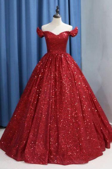 Attractive Off The Shoulder Ball Gown Wedding Dresses Short Capped Sleeve Red Wedding Dresses M2882