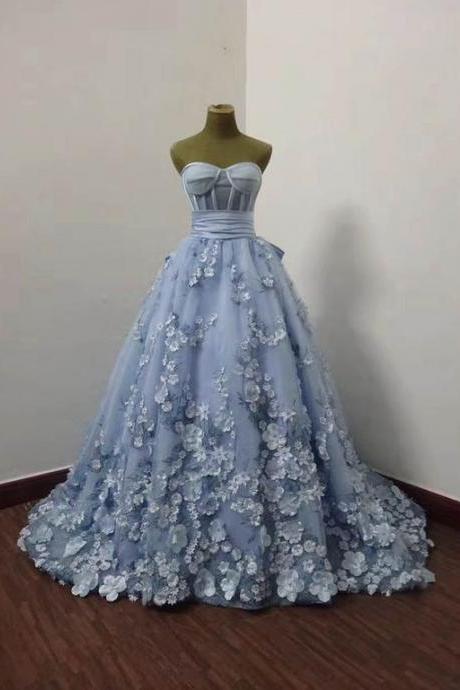Blue Tulle Applique Long Prom Dress Evening Dress M2889