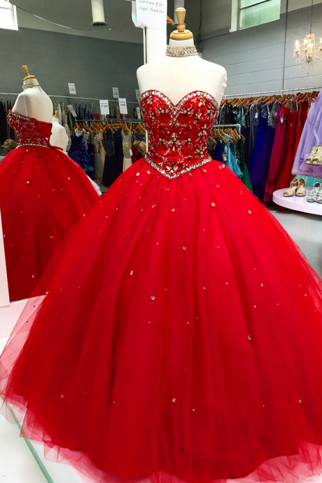 Quinceanera Dress, Red Prom Dres, Crystal Quinceanera Dress, Lace-up Quinceanera Dress, Ball Gown Quinceanera Dress M2931