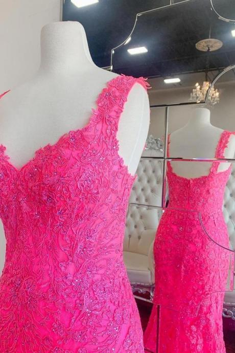 Mermaid Pink Lace Long Prom Dress M2969