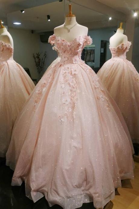 Off The Shoulder Pink Long Ball Gown M2977