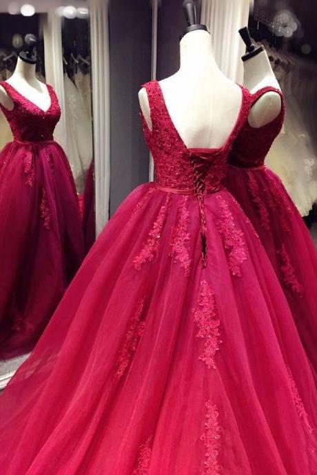 Formal Dress Lace Appliques, A Line Long Evening Gown M2994