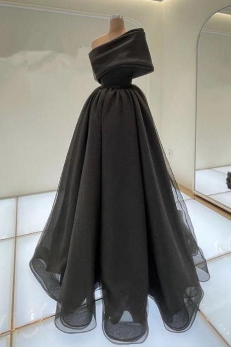 Elegant Black Organza Prom Dresses One Shoulder M2997