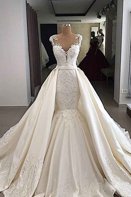 White Satin Lace Wedding Dress M3000