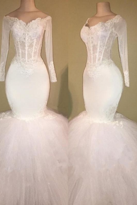 Charming Long Mermaid White Prom Dress M3002