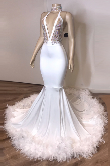 Elegant Mermaid White Long Prom Dress M3013
