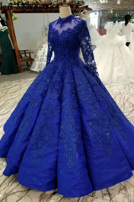 Ball Gown Floor-length Lace Royal Blue Prom Dresses Bridal Gown M3015