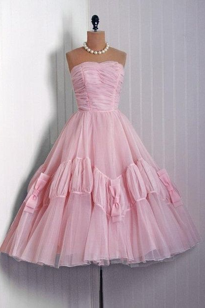 Vintage Pink Tulle 50's Prom Dress Evening Dress M3019