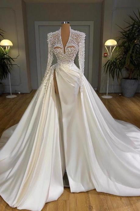 White Prom Dress, Beaded Prom Dresses, 2021 Prom Dresses M3027