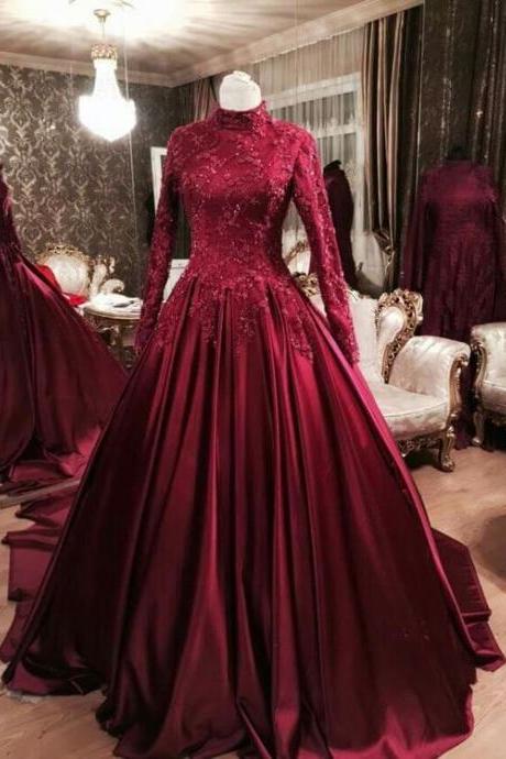 Modest Ball Gown Formal Occasion Dress With Long Sleeves, Long Prom Dress,prom Dresses M3076