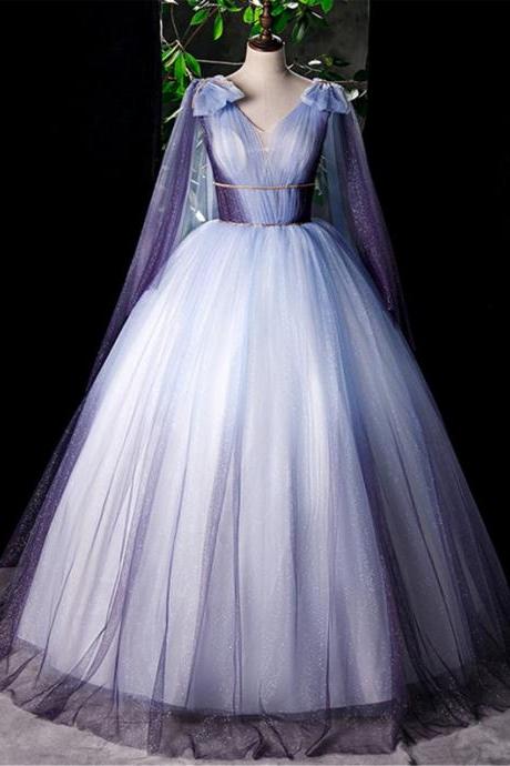 Purple&blue Quinceanera Dress With Shoulder Cape Fashion Puffy Prom Dress Sleeveless Bridal Gown M3121