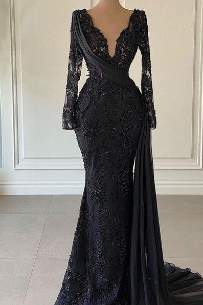 Black Long Prom Dress Evening Formal Dress M3142