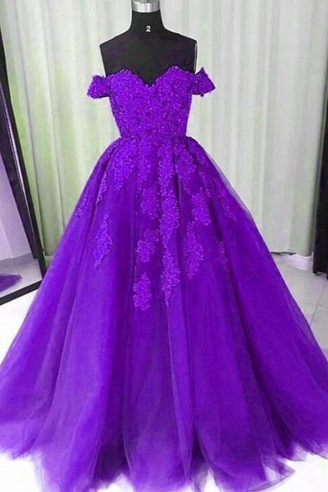 Off The Shoulder Purple Prom Dress M3148