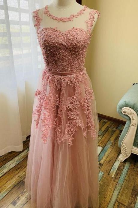 Sleeveless Prom Dress,pink Party Dress, Back Zipple Formal Dress,queenie Prom Unique,custom Made M3153