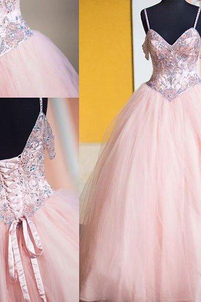 Sexy Prom Dress,sleeveless Prom Dress,ball Gown Prom Dresses Evening Dress, Tulle Pink Long Prom Dresses,pink Quinceanera Dresses M3161
