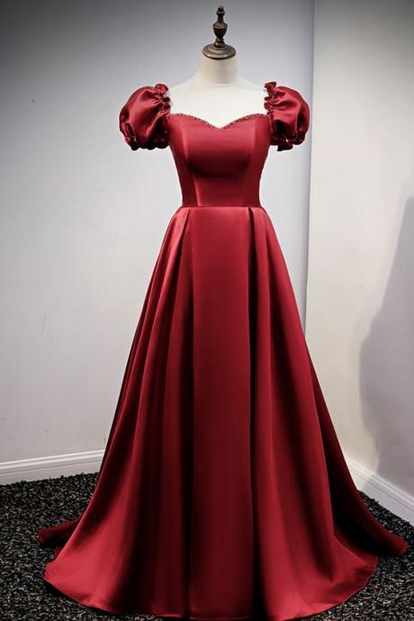Burgundy Satin Long A Line Prom Dress Red Evening Dress M3181