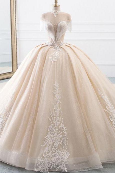 High Neck Ball Gown Wedding Dresses Princess Tulle Bridal Gown M3191