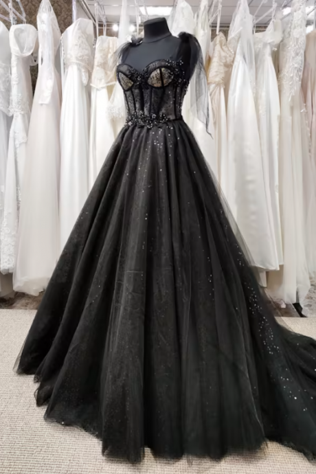 Tulle Black Party Dress, Prom Evening Dress, Off Shoulder Gown, Prom Dress, A-line Party Dress M3209