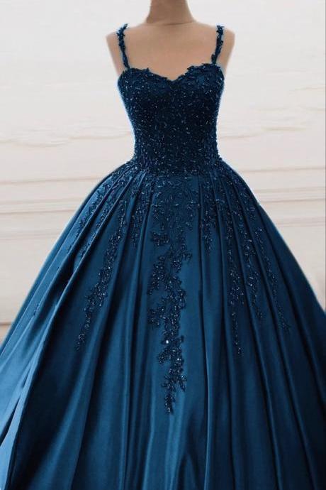 Navy Blue Ball Gown Quinceanera Dresses Swetheart Beaded For Sweet 16 M3225