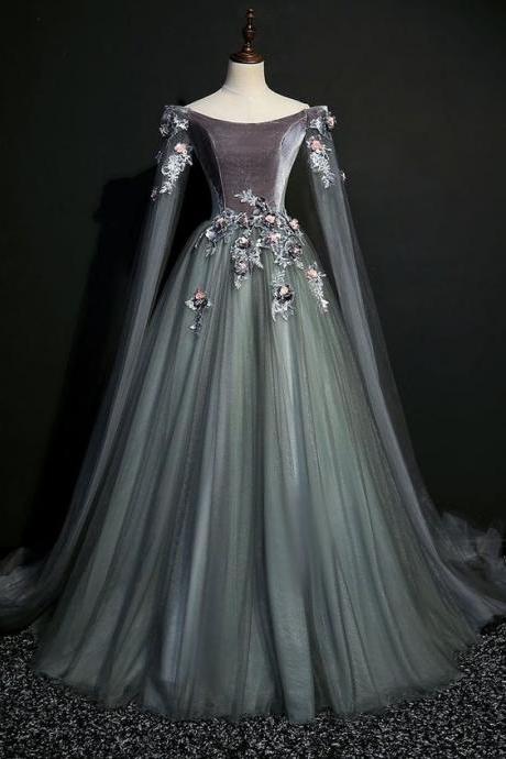 Gray Off The Shoulder Velvet Long Evening Prom Dress M3228