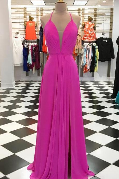 Pink Prom Dress,sexy V Neck Prom Dress,sexy Prom Dress, Prom Dress,long Prom Dress M3243