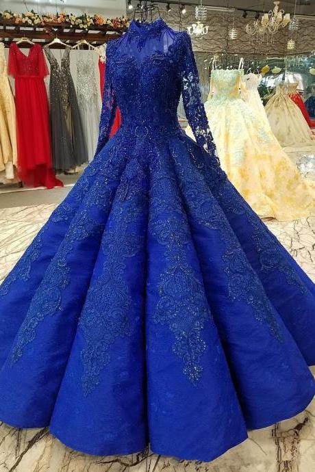 Charming Lace Blue Ball Gown Prom Dresses M3250