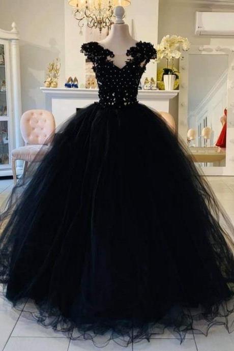 Tulle Evening Dress,black Evening Dresses,ball Gown Prom Dress,formal Dress M3293
