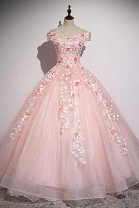 Elegant Pink Quinceanera Dress Off-the-shoulder Dancing Party Dress Lace Up Back Ceremony Gown M3296