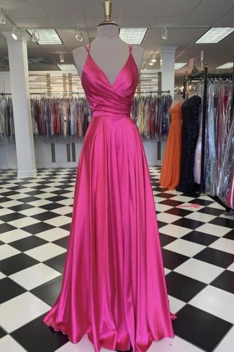 Simple V Neck Satin Long Pro Dress Evening Dress M3338