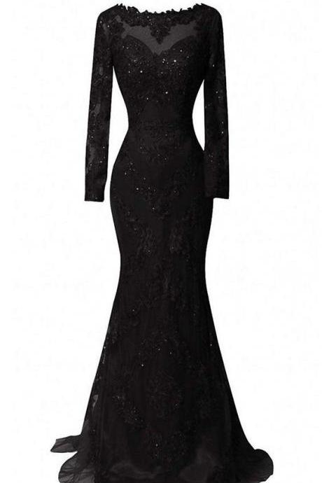 Black Memaid Long Prom Dress With Lace M3340