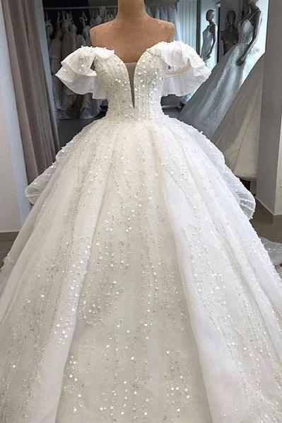 Princess Wedding Dresses, Lace Applique Wedding Dresses, Wedding Ball Gown, Beaded Wedding Dresses M3369