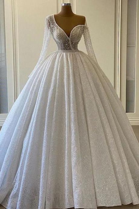 Ball Gown Plus Size Wedding Dress Sequins Vintage One Shoulder Wedding Gowns M3370