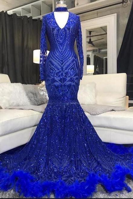 Royal Blue Sequin Mermaid Prom Dresses M3373