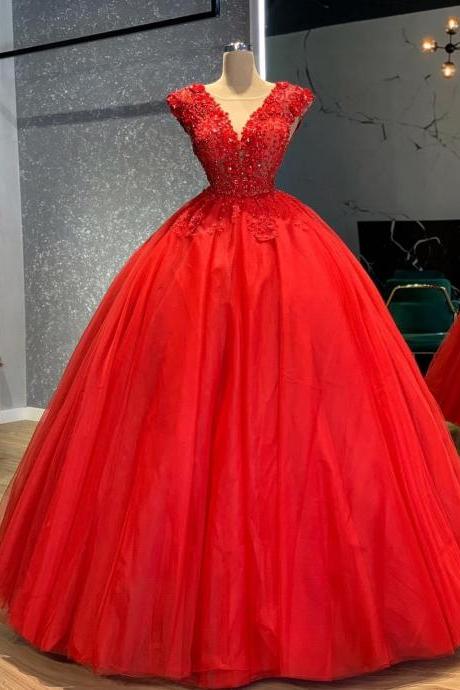 Sexy V-neck Prom Dress Long With Appliques And Beading M3377