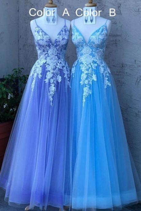 2021 A-line Tulle Prom Dresses Long With Appliques And Beading M3410