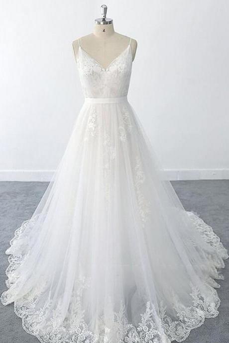 Amazing Ruffle Appliques Tulle A-line Wedding Dress M3412