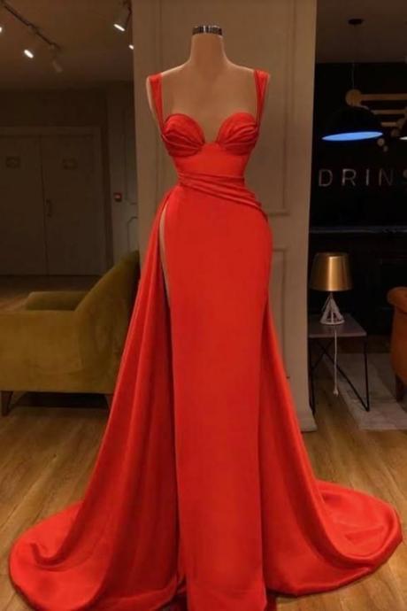 Sexy Red Thigh-high Slit Prom Dress M3434